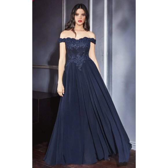 NWT Cinderella Divine Chiffon Maxi Dress 4XL Embellished Gown Blue Off Shoulders - Picture 3 of 12